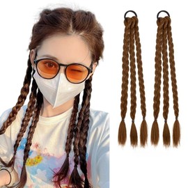 Twin Pony Tail Wig, Braid Hair, 17.7 inches (45 cm), For Cosplay and Dance, Set of 2, One-touch Installation (Brown)