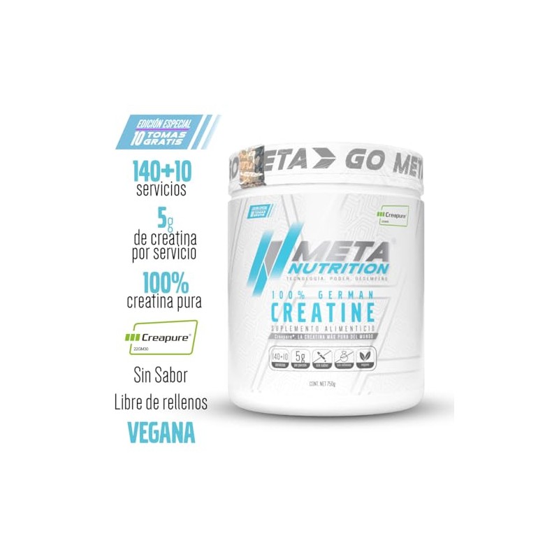 Meta Nutrition, Creatina Monohidratada Alemana Creapure®, 750g, 140 + 10