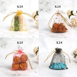 CCINEE 100pcs Clear Organza Bags, 3.5x4.7 Drawstring Star & Moon Gift Bags for Wedding, Christmas & Storage (Mixed Color)