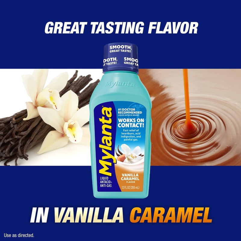 Mylanta Heartburn and Gas Relief, Liquid Antacid, Vanilla Caramel Flavor,