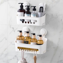 LEVERLOC Shower Caddy Suction Cup Shower Shelf Basket Suction Pack of 2 One Second Installation Removable Powerful Bathroom Organizer Max Hold 22lbs Shower Storage Plastic