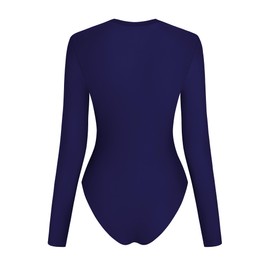 ZAFUL Women's Long Sleeve Rash Guard Swimsuit One Piece Zipper Surfing Bathing Suit Solid Navy Blue S