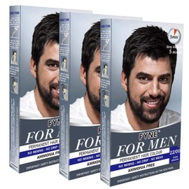 FYNE - Dark Brown Permanent Hair Colour | Pack of 3 | Grey Hair Colouring for Men with Comb Applicator Included | Natural-Look Hair Dye | No Mixing Ready to Apply | Ammonia and Cruelty-Free