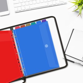 Uquelic Document Folder A4 for Filing, Transparent Vinyl Pockets, Ring Binder, A4 Slim with 12 Plastic Document Bag (6 Colours), Ring Binder Organiser for School, Home, Office