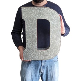SciencePurchase 20" Metal Letter D Wall Decor, Silver with Rusted Edges, Galvanized Wall Mountable Decoration for Country, Mid-Century, or Farmhouse Themed Room or Event