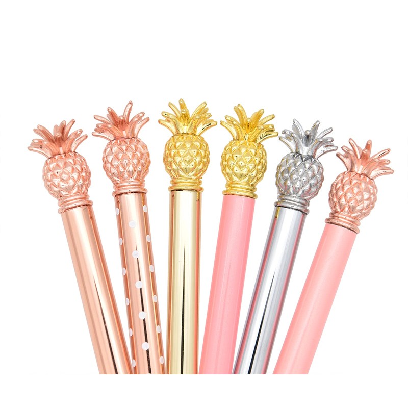 Gullor 6 Pieces Pineapple Pens, Bling Metal Ballpoint Pens for