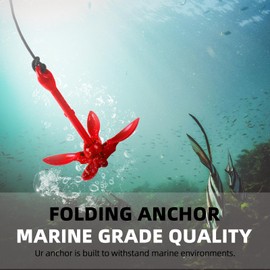 CALPALMY Folding Kayak Anchor Kit 3.5 lb - Versatile Grapnel Anchor for Kayaks, Canoes, Paddle Boards (SUP) & Jet Skis - 32ft Marine Rope - Lightweight & Portable - Ideal for Water Sports, Red