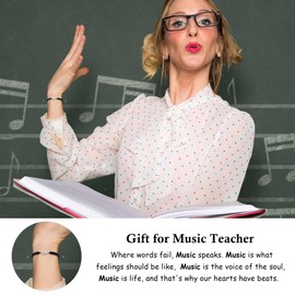 SmileBelle Music Gifts for Women and Men, Teacher Gifts Black Music Teacher Bracelet Music Gifts for Men Appreciation Gifts with Silver Musical Note Music Lovers Band Choir Students Jewelry Christmas Gifts