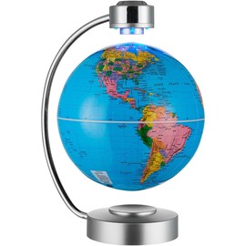 Magnetic Floating Globe, 8" (20cm) World Globe Political Map in English with Touch Controlled Nightlight for Decorative, Business, Education Gifts (Blue)