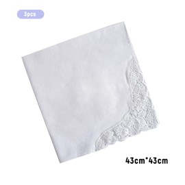 Werownsgso Pack of 3 Handkerchiefs Wedding Handkerchiefs Made of Cotton 43 x 43 cm White Lace, White