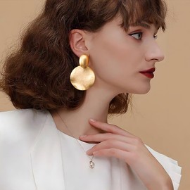 HESSAWELL Gold Chunky Dangle Earrings 2 Pcs Big Discs Dangle Earrings for Women Vintage Jewelry