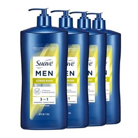 Suave Men Citrus Rush Daily Clean 3 en 1 champú, acondicionador y gel de baño con glicerina y queratina hidrata y suaviza el cabello, aroma cítrico, 4