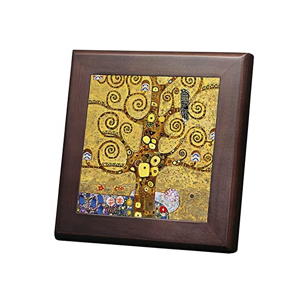 Klimt Tree of Life (Partial) Photo Tile with Wooden Frame 3 (World Masterpiece Series) (S Size: 5.9 x 5.9 inches (15 x 15 cm)
