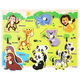 Wooden Puzzles for 3 Year Old-Wooden Toy Puzzle Montessori Preschool Toys for baby & Toddlers, Early Education Games-Animals Puzzles Wooden Toy 3+ Gift for Boy or Girl (Safari Animals)
