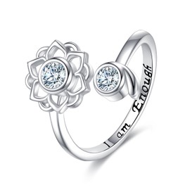 Semicolon Ring Sterling Silver Encouragement I am Enough Lotus Flower Adjustable Wrap Ring Semi Colonel Jewelry Women