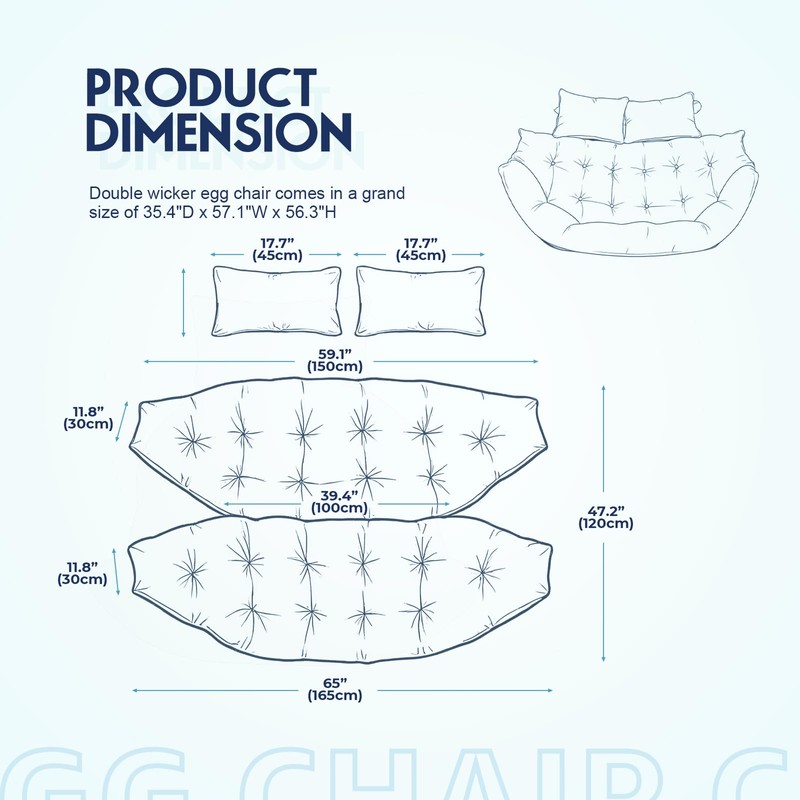DANGHOOGY Outdoor Double Egg Chair Cushions, Waterproof Wicker Egg Chair