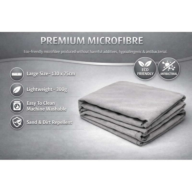 Microfibre Towel - 130x75cm - Highly Absorbent, Compact and Lightweight,