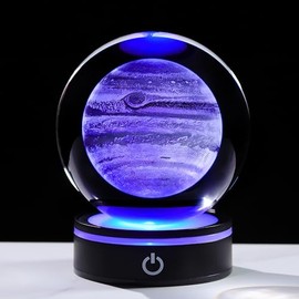 3D Jupiter Crystal Ball 100mm 3.9inch - Solar System Outer Space Astronomy Gifts Room Decor Crystal Jupiter Sphere Unique Gifts for Men Him Best Birthday Dad Physics Science Teacher Planet Lamp