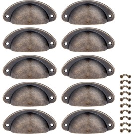 Yetaha 10PCS Cabinet Cup Pull Handle, 82x35mm Drawer Shell Pull Handles, Retro Shell Cup Handles,Vintage Antique Kitchen Cupboard Pulls Furniture Knob Suitable for Home Office Kitchen, Antique Bronze