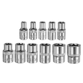 sourcing map 11pcs E-Torx Socket 1/4" 3/8" Drive External Torx Deep Socket CR-V 6 Point Spline Socket Star Female Bit Socket for Auto Repairs Home Maintenance DIY Hand-Making