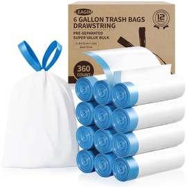 6 Gallon Trash Bags Drawstring, 360 Count -1.2 Mil Medium Garbage Bags, 22.5 Liter Plastic Trash Can Liners Unscented for Home, Bathroom, Office, Kitchen