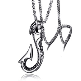 Gothic Pirate Skull Anchor Pendant Necklace for Men with 23.6'' hook.A pendant in the shape of a hook