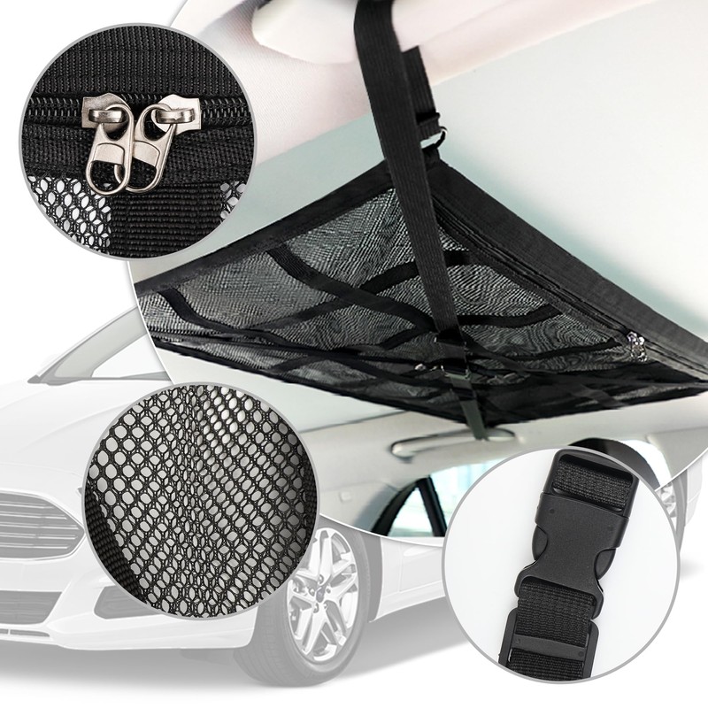 Car Ceiling Cargo Net with 2*Headrest Hook,Large Capacity Anti-Fall Cargo