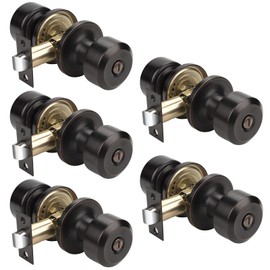 KNOBWELL Oil Rubbed Bronze Interior Privacy Door Knobs for Bedroom Bathroom, Keyless Stainless Steel Indoor Door Knob, Cylindrical Shape, 5 Pack