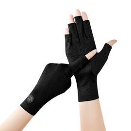 FakeFace Women Nail Art Anti UV Fingerless Gloves Summer Cotton Breathable Sun Protection Gloves Non-Slip Touchscreen Outdoor Gloves for Cycling Driving Hiking Fishing (Black)