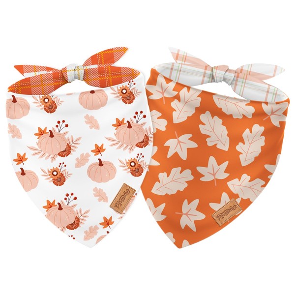 FYSUIMU 2Pcs Fall Dog Bandanas Pumpkin Maple Leaves Plaid Triangle