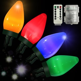 Anycosy Christmas Lights Outdoor, 59FT 100 LEDs C7 Strings Lights with Timer Function Battery Operated Christmas Lights 8 Modes for Christmas Decorations