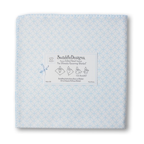 SwaddleDesigns Ultimate Winter Swaddle, X-Large Receiving Blanket, Made in USA, Premium Cotton Flannel, Pastel Circle On Circles, Blue (Mom's Choice Award Winner)