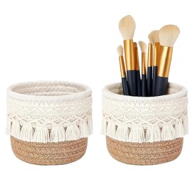 2 Stück Pinselhalter Kosmetik, Pinsel Behälter, Mini Korb, Boho Korb, Kosmetikpinsel-Organisator, Kann zur Aufbewahrung von Kosmetika, Schreibwaren und Anderen Gegenständen Verwendet Werden.