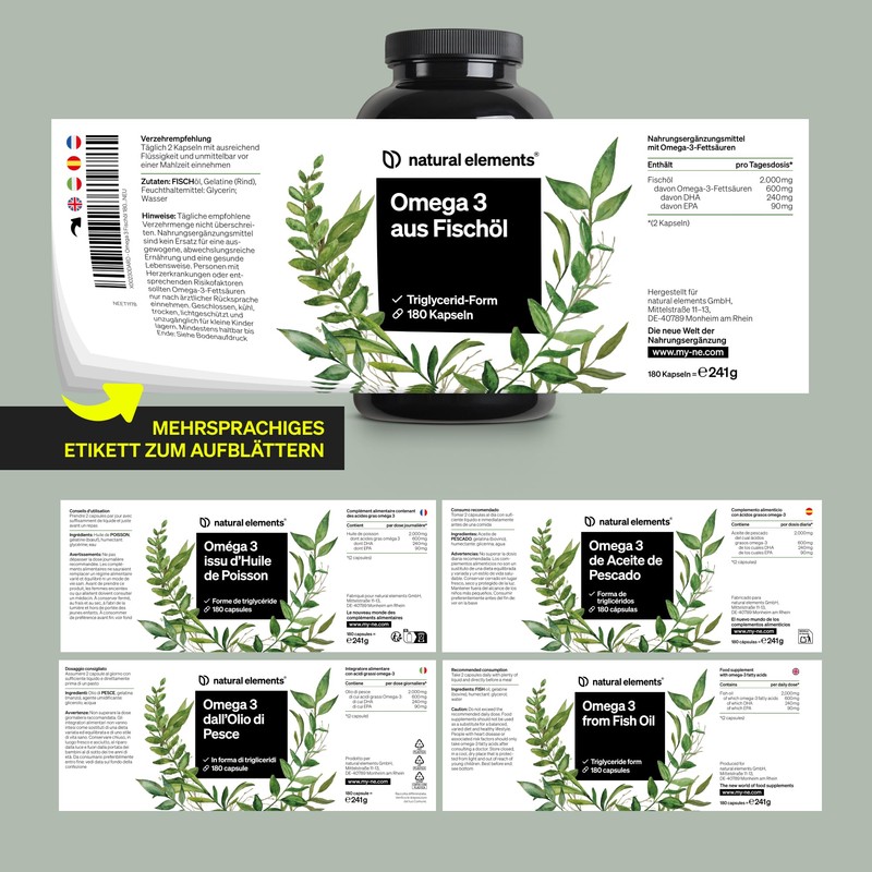 natural elements Omega 3 - 180 Capsules - 2000mg Fish