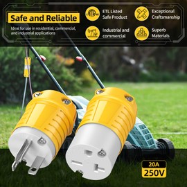 20 Amp 220V Plugs Electrical Male Plugs Extension Cord Ends Drop Cord Caps Replacement NEMA 6-20P 240 Volt AC Connectors Yellow ETL Listed 2-Pack