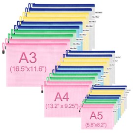 MerryNine Zipper Pouch Document Bag(5 Colors30 Pack) Letter Size Waterproof Document Pouch for School Office Supplies Cross Stitch Organizing Storage(A3-10Pack A4-10Pack A5-10Pack)