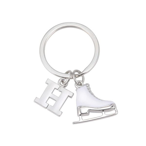 Amaxer White Enamel Ice Skates Shoes Pendant Keyring Alphabet Letters