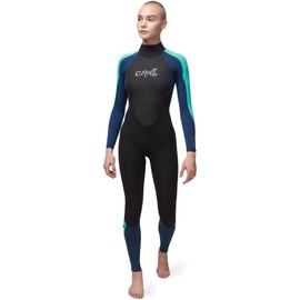 O'Neill Women's Epic 3/2mm Back Zip Full Wetsuit, Black/Navy/Seaglass, 10
