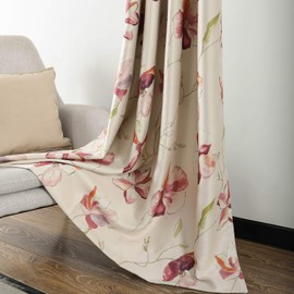 Leeva Red Floral Blackout Window Curtains for Sliding Door, Grommet Top Thermal Insulated Room Darkening Home Decor Window Drapes for Office and Studio, 52 x 63, 2 Panels