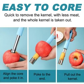 KASESSS Apple Corer, Apple Corer, Stainless Steel, Apple Core Cutter, Durable, Apple Cutter, Core Case Cutter, Apple Corer, Easy to Use, Apple Corer for Home, Kitchen, Blue, Pack of 3