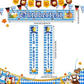 AIBIIN Oktoberfest Decorations Set Blue and White Bavarian Oktoberfest Fence Banner Porch Banner Kit Bavarian Oktoberfest Door Banner Decorations Beer Festival Party Supplies