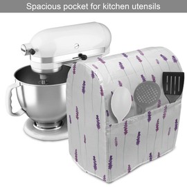 Lunarable Floral Stand Mixer Cover, Spring Season Illustration of Watercolor Style Lavender Flowers, Kitchen Appliance Organizer Bag Cover with Pockets, 6-8 Quarts, Purple White