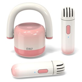 EWA Portable Mini Metal Karaoke Machine, Bluetooth Karaoke Speaker with 2 Wireless Microphones, Ideal Gifts for Girls Boys Family Home Party Birthday Christmas Toys Gifts-(Pink)