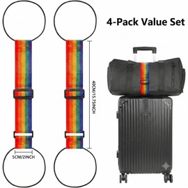 Add-A-Bag Luggage Straps 4 Pack, Adjustable Elastic Bungee Travel Suitcase Straps, Multi-Functional Bag Connector Straps for Connecting Suitcases, Backpacks & Travel Accessories(Rainbow+Black)