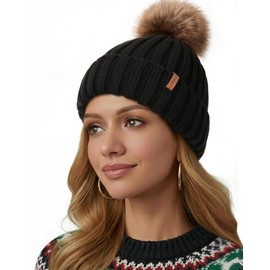 FURTALK Womens Winter Beanie Hat Fleece Lined Faux Fur Pom Pom Knitted Warm Beanie for Women