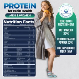 NeuroVital-Organic Protein Shake –13g Beef Bone Broth -Choco Flavor -Protein Powder, Sugar Free, Clear Protein, Keto-Friendly, Gluten-Free, Meal Replacement MCTs and Prebiotics, Protein Brain Health