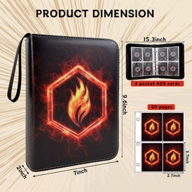Card Binder 4 Pocket Holder 400 Cards With Zipper,Collection Binder Album Case with 50 Removable Sleeves for Trading Cards