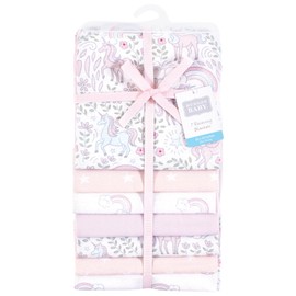 Little Treasure Hudson Baby Cotton Poly Flannel Receiving Blankets Multipack, Purple Dreamy Unicorn, 30x30 inches