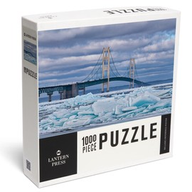 Mackinaw City, Michigan, Winter Landscape of Blue Ice Shards and The Mackinac Bridge (1000 Piece Puzzle, Challenging Jigsaw Puzzle for Adults, Made in USA)