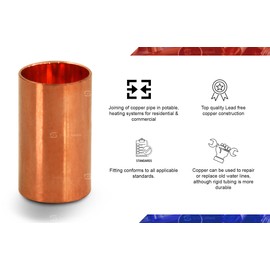 Supply Giant DDDM0012 Straight Copper Coupling With Sweat Sockets And Without Tube Stop, 1/2 Inch